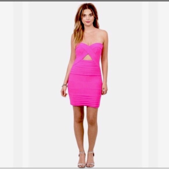 Tobi‎ Neon Pink Cutout Mini Dress Size Small Barbie Party Vegas Night Out - Picture 1 of 9